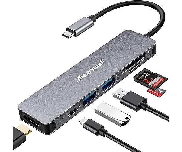 Hiearcool 7-in-1 USB C Hub, USB C Dongle Compatible with MacBook, Space Gray