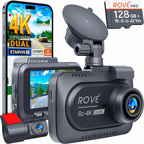 ROVE R2-4K Dual Dash Cam Front and Rear