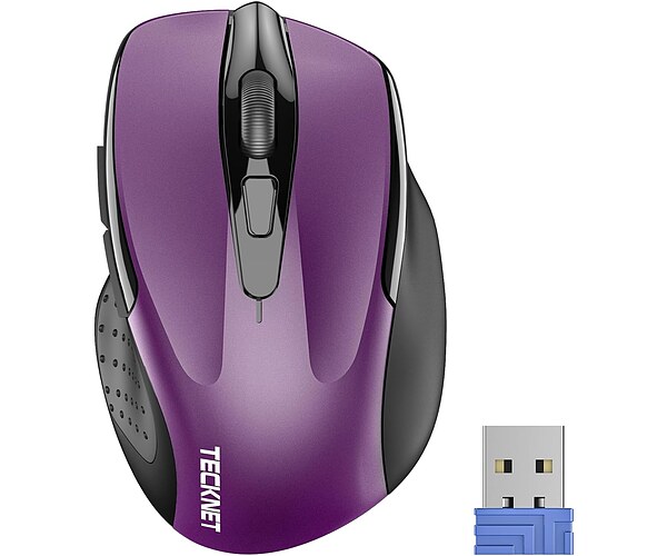 TECKNET Wireless Mouse, 2.4G Ergonomic Computer Mouse, 2600 DPI, Purple | Ergonomic Design with Side Grips, Adjustable DPI, 2-Year Battery, Compact Size, USB-A Plug & Play, Wide OS Compatibility