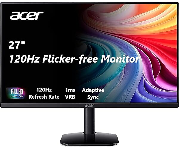 Acer 27in FHD 1920x1080 IPS 120Hz Gaming Monitor | Office KB272 G0bi | 1ms, AdaptiveSync, sRGB 99%, HDMI, VGA, VESA Mountable, Bluelight Filter
