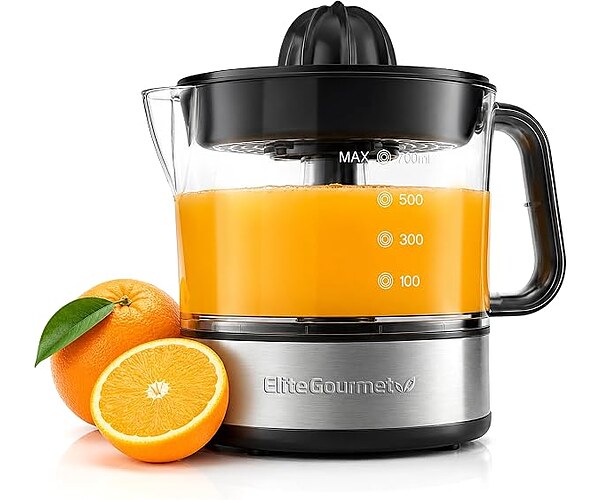 Elite Gourmet Electric Citrus Juicer, 24 oz, Black/Stainless Steel
