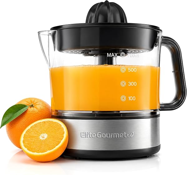 Elite Gourmet Electric Citrus Juicer, 24 oz, Black/Stainless Steel