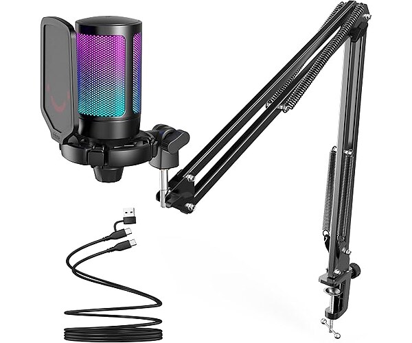 FIFINE AmpliGame A6T USB Gaming Microphone Kit, Condenser Mic for Streaming