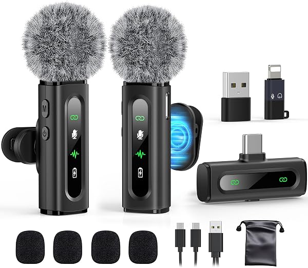 GoorDik USB C Lavalier Microphone, Wireless Mini Clip-on Mic for Type-C Phone, Tablet and PC