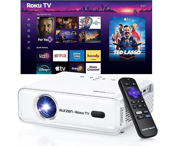 Aurzen Roku TV D1R Smart Portable Outdoor Projector with WiFi and Bluetooth