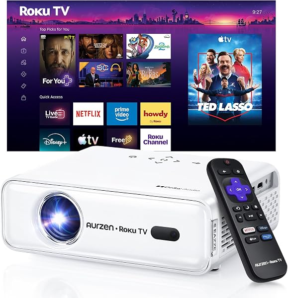 Aurzen Roku TV D1R Smart Portable Outdoor Projector with...
