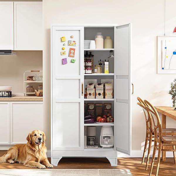 Yizosh White Metal Pantry Storage Cabinet Tall 75