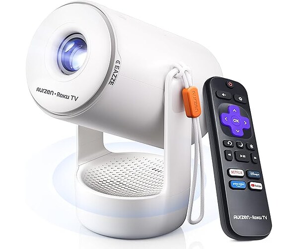 Aurzen Roku TV E1R Smart Portable Mini Projector with WiFi and Bluetooth