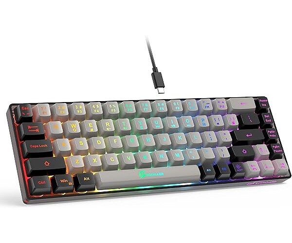 GEODMAER 65% Gaming Keyboard, Wired Backlit Mini Keyboard, Ultra-Compact Anti-Ghosting No-Conflict 68 Keys Membrane Gaming Wired Keyboard for PC Laptop Windows Gamer