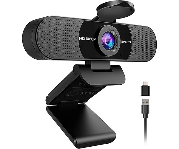 EMEET C960 1080P Webcam with Microphone, 2 Mics, 90° FOV, Computer Camera | USB Type-A & A-to-C Adapter, Fixed Focus, Plug&Play for Zoom/Teams/Facetime/YouTube/Google Meet/Switch 2 Camera, 2025 Version