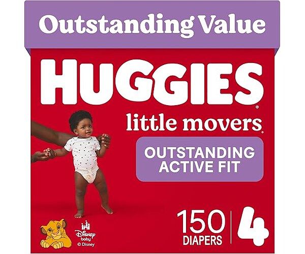 HUGGIES Little Movers Diapers Size 4, 150 Count
