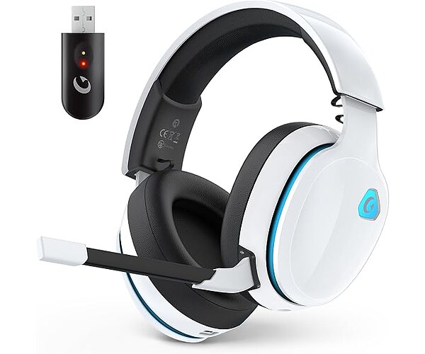 AOC 2.4GHz Wireless Gaming Headset for PS5, PS4, PC, Switch, 45Hr, White | Bluetooth 6.0 Gaming Headphones with Noise Canceling Mic, 7.1 Virtual Surround, Great for Fortnite & Call of Duty/FPS Gamers