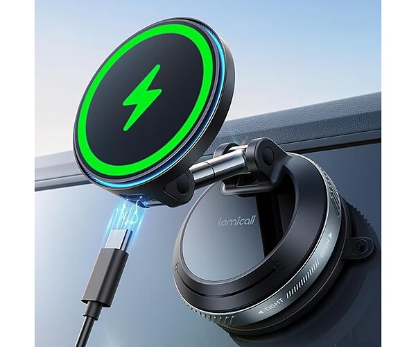Lamicall 15W MagSafe Car Mount Charger, 360 Degree Phone Holder