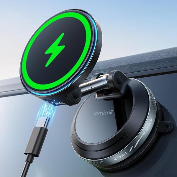 Lamicall 15W MagSafe Car Mount Charger, 360 Degree Phone Holder