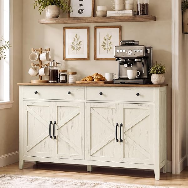 VASAGLE Farmhouse Buffet Cabinet, Coffee Bar with 2 Drawers