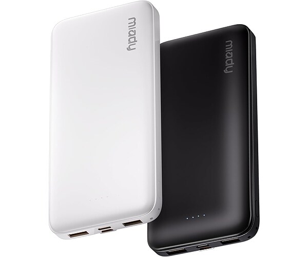 Miady 2-Pack Portable Charger, Slim 10000mAh Power Bank Travel Battery Pack | Dual USB, 3 Outputs 2 Inputs, for Backpack Travel Camping, Slim, Compatible with iPhone Android etc, Flight-Safe, 37Wh, Black+White