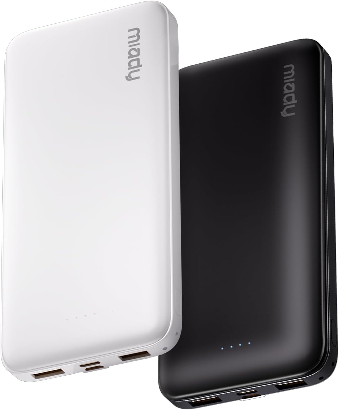 Miady 2-Pack Portable Charger, Slim 10000mAh Power Bank Travel Battery Pack | Dual USB, 3 Outputs 2 Inputs, for Backpack Travel Camping, Slim, Compatible with iPhone Android etc, Flight-Safe, 37Wh, Black+White