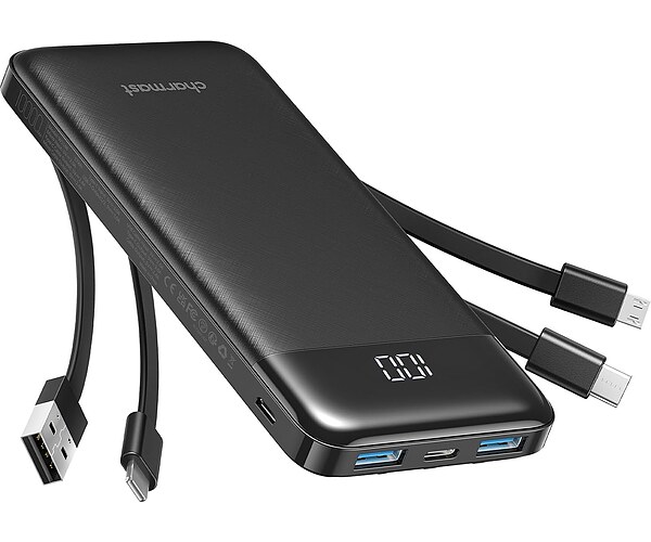charmast Portable Charger Power Bank with Reinforced Built-in 4 Cables | 10000mAh,6 Outputs 3 Inputs,Travel Essentials,Carry-on Only,3A Fast Charging Portable Phone Charger for iPhone Samsung Pixel