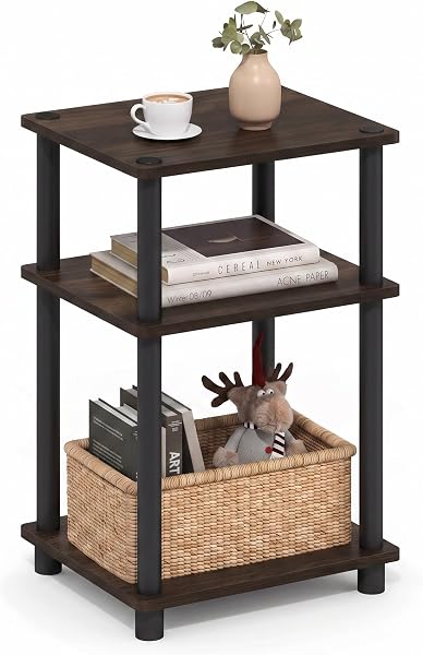 Furinno JUST Toolless 3-Tier Side Table, Open Shelf, Walnut